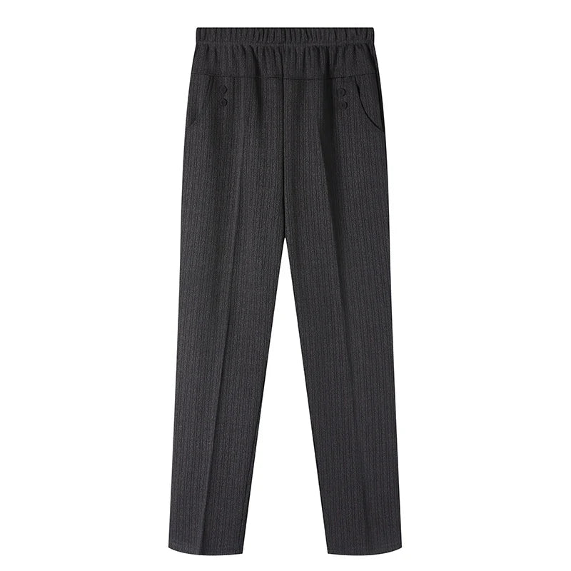 Comfortable plus size women's black fleece lined trousers, perfect high rise warm pants for winter.