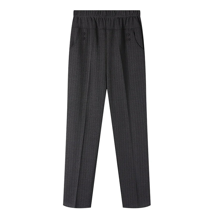Comfortable plus size women's black fleece lined trousers, perfect high rise warm pants for winter.