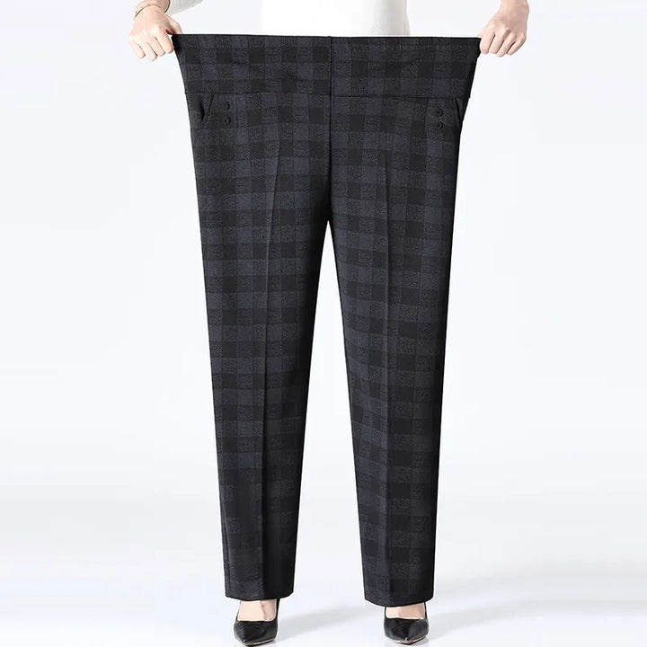 Everyday wear women's plus size fleece lined trousers, warm & comfortable high rise pants for winter.