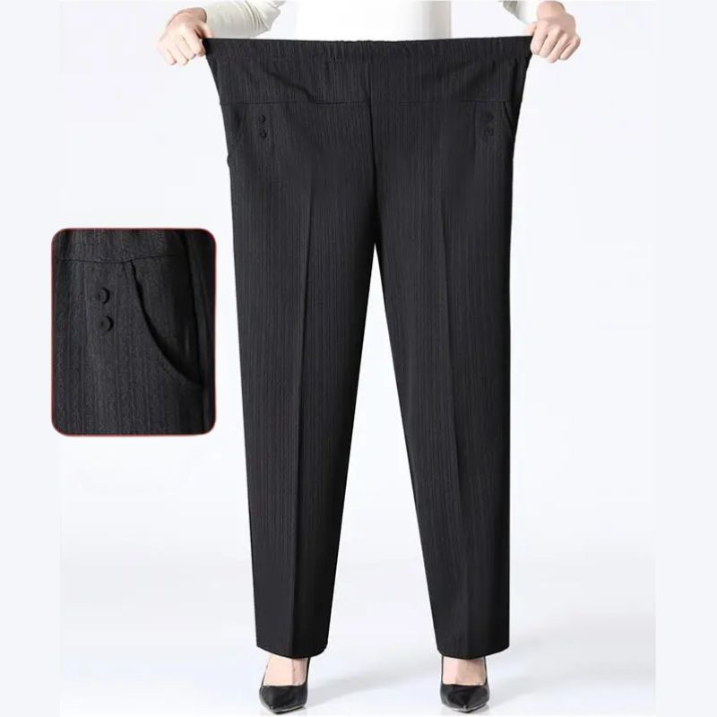 High rise black plus size women's fleece lined trousers, warm & comfy winter pants for ultimate comfort.