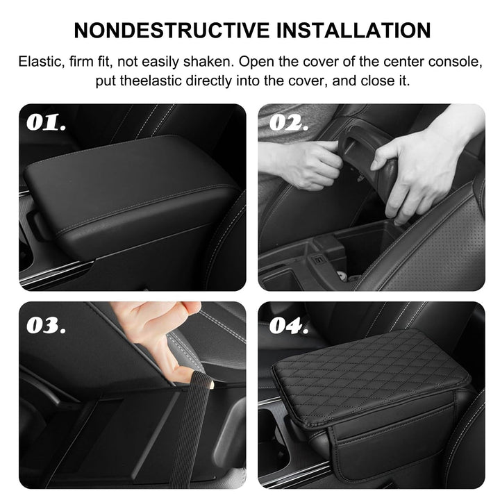 Soft black PU leather universal armrest pad console cover, ideal for long drives and comfort.