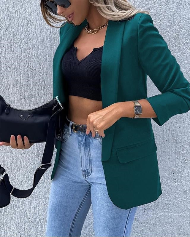 Green Versatile Office Blazer for women, a professional jacket ideal for smart casual & workwear.