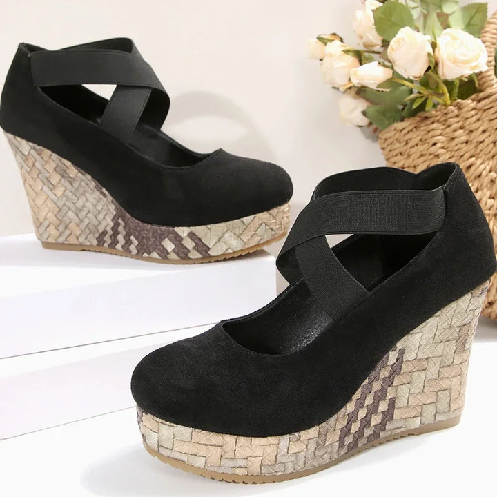 Brown women's orthopedic crisscross wedge sandals, ensuring comfortable footwear for all-day use.