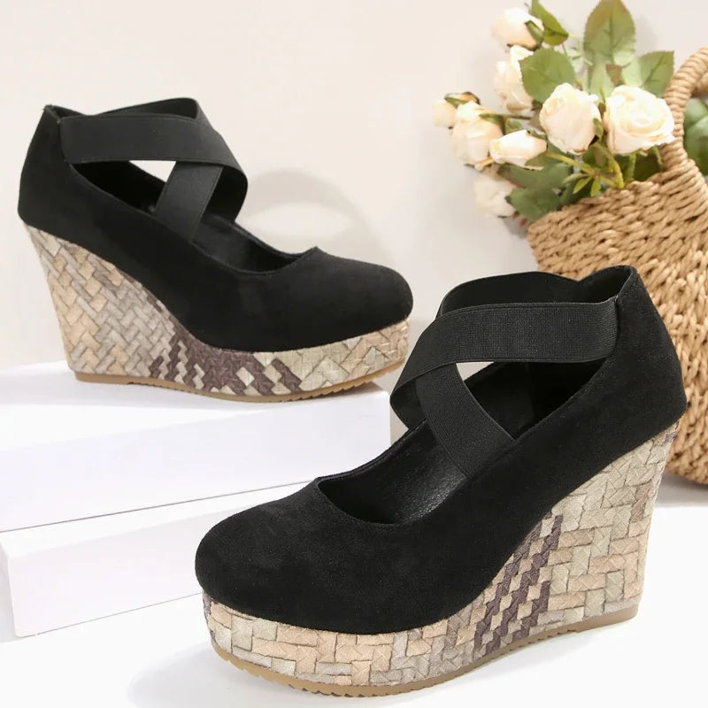 Summer women's crisscross wedge sandals, offering comfortable footwear and a stable heel for support.