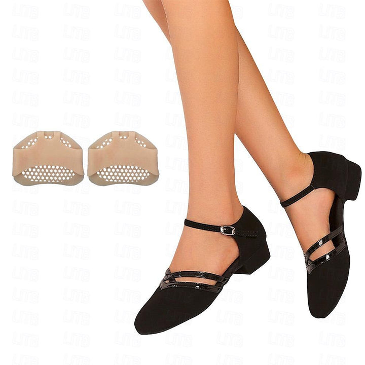 Comfortable women's black practice dance shoes, ankle strap, low heel, ideal for Latin dance.