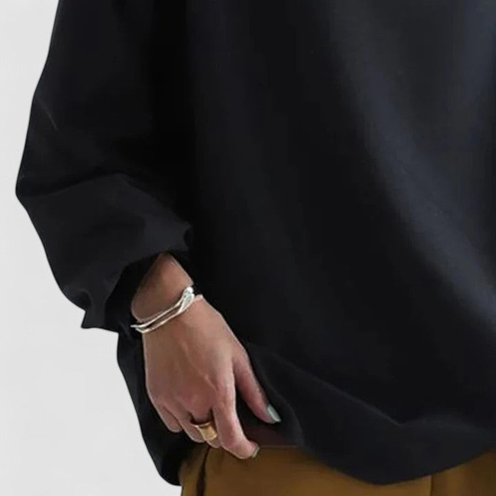 High-neck women's long sleeve comfort top, elegant classic style with a relaxed fit for daily versatility.