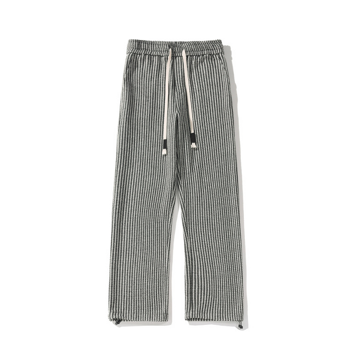 Elegant black herringbone wide-leg sweatpants for women, a comfortable and trendy apparel choice.