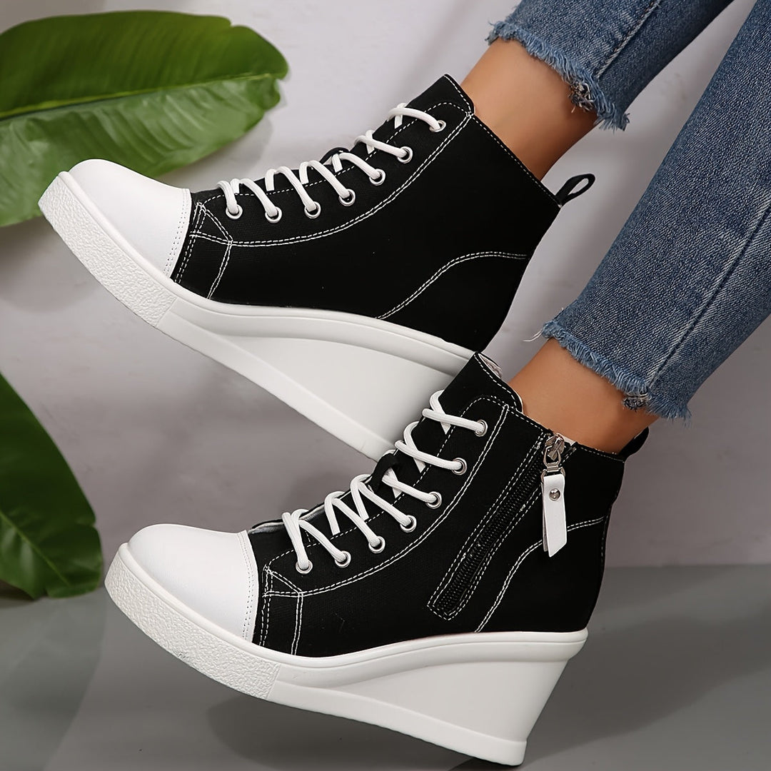 Ivory Hidden Wedge Platform Sneakers provide trendy style & comfort for women's casual footwear.