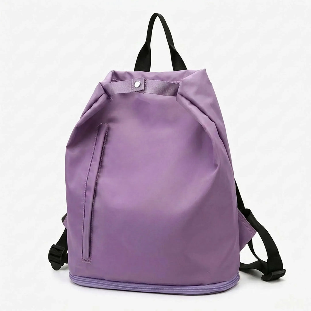 Green women's gym bag & travel backpack with wet/dry sections, great for sports, hiking, and daily active use.