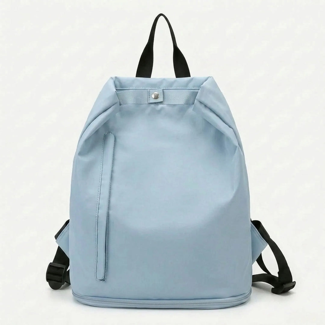 Black women's versatile wet/dry sports backpack, ideal weekend travel bag with shoe & separate wet gear compartments.