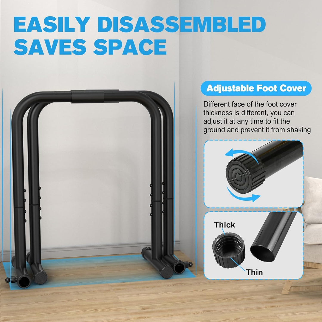 Adjustable Dip Station & Push-up Stand for calisthenics, full body workout & home gym strength.