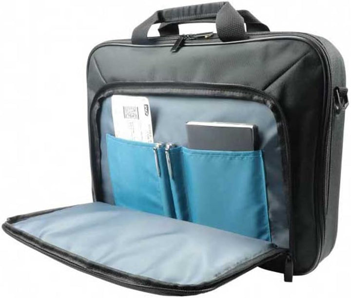 Durable blue clamshell laptop briefcase with secure storage for 14-15.6 inch devices. Perfect for business & travel.