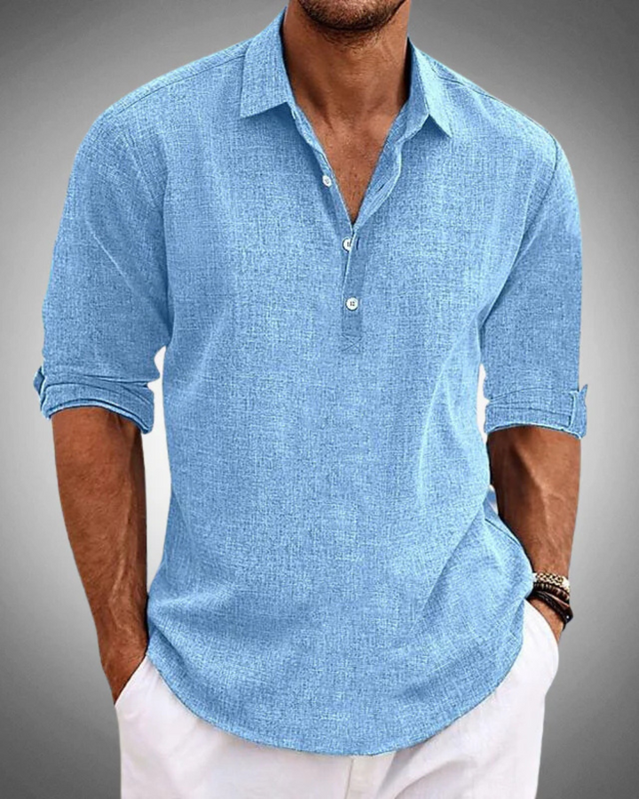 Black men's refined button-front shirt for effortless style. Perfect for smart casual everyday wear.