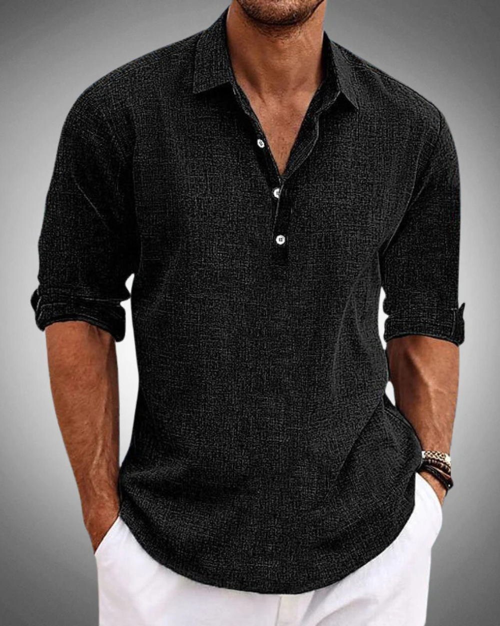 Gray classic men's button-front shirt. Versatile men's fashion for everyday & smart casual looks.