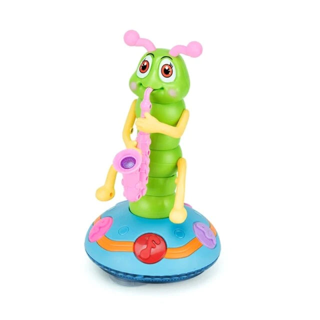 Colorful blue & pink plastic musical caterpillar toy, ideal for baby's sensory & motor skill development.