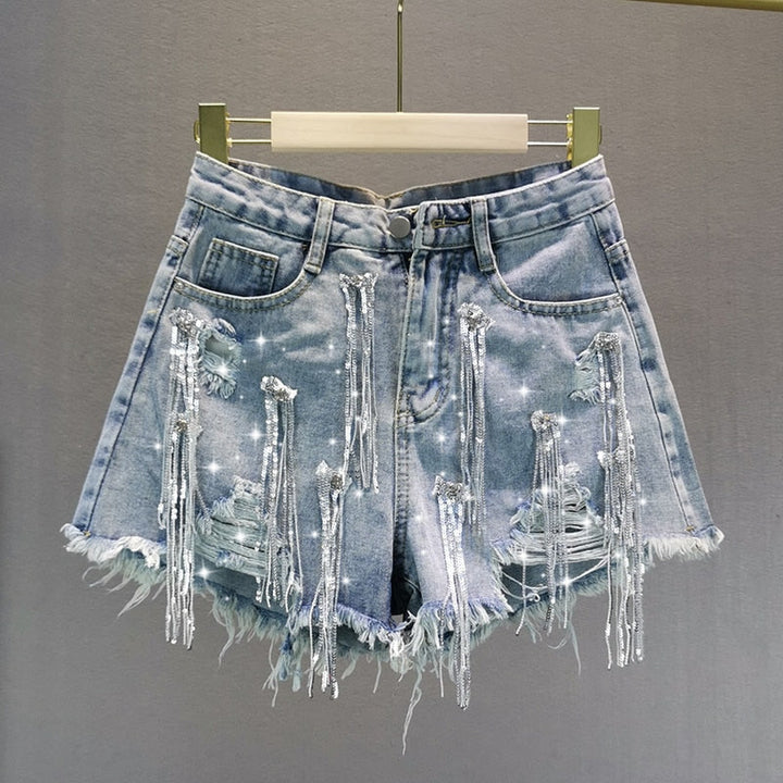 Versatile blue women's summer shorts for comfort. Ideal for everyday casual outfits & warm weather apparel.