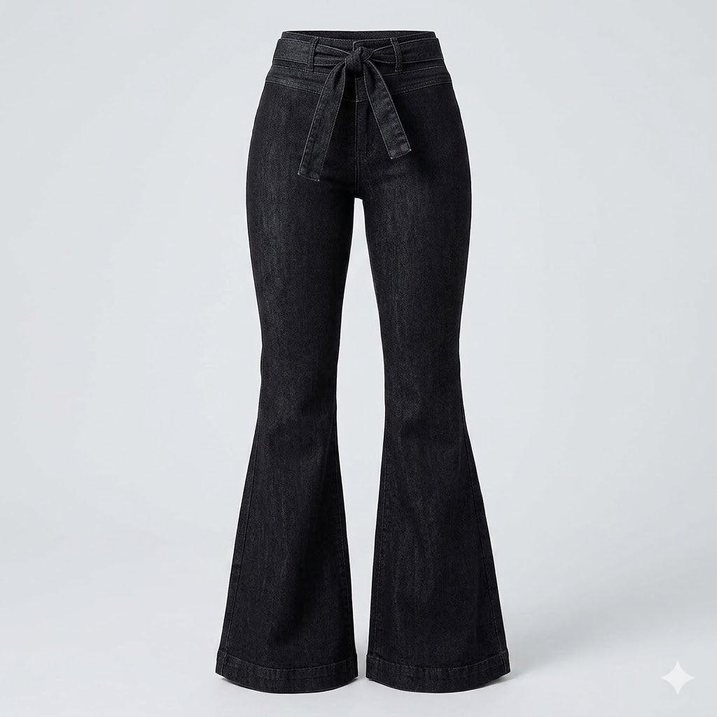 Stylish black high waisted flare jeans for women, offering a comfortable and versatile sculpting fit.