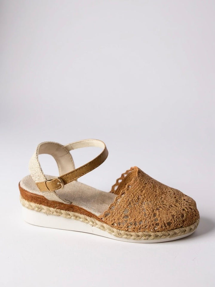 Women's comfy boho platform sandals with espadrille wedge and ankle strap.