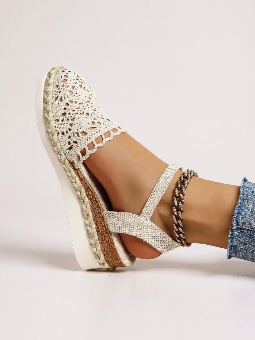 Stylish women's bohemian espadrille platform sandals with ankle strap.