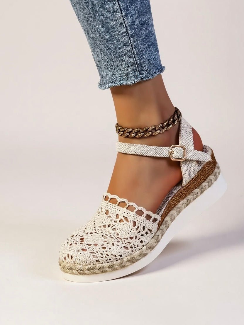 Women's comfortable platform espadrille sandals, bohemian design, ankle strap.