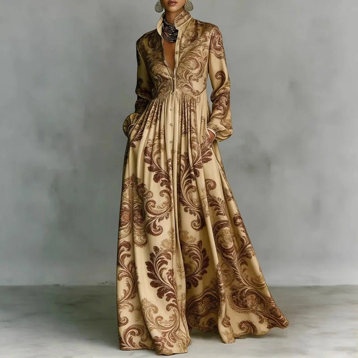 Casual printed maxi dress for women, flowy & bohemian, ideal for spring vacations & summer outings.