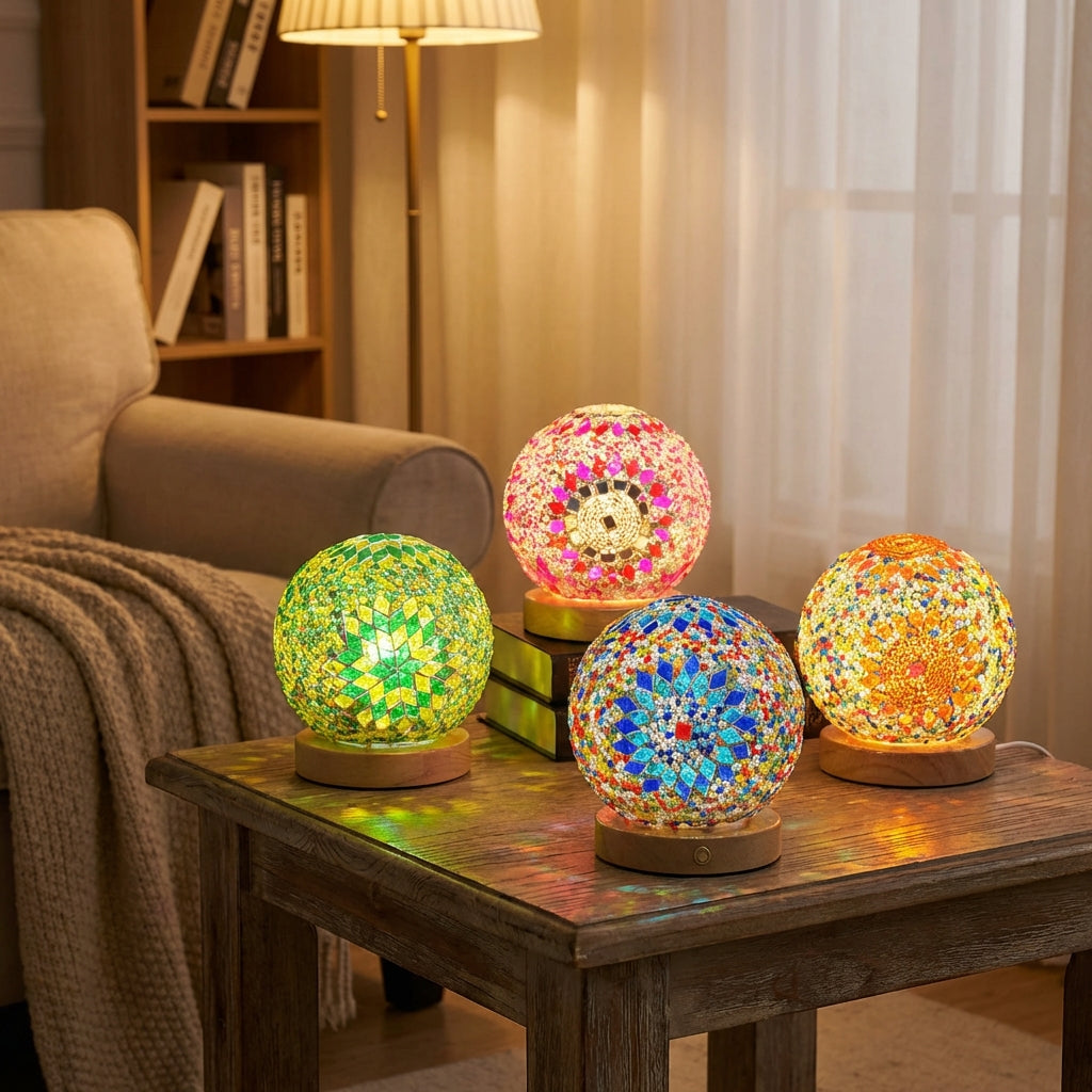 Bohemian Style Round Mosaic Table Lamp
