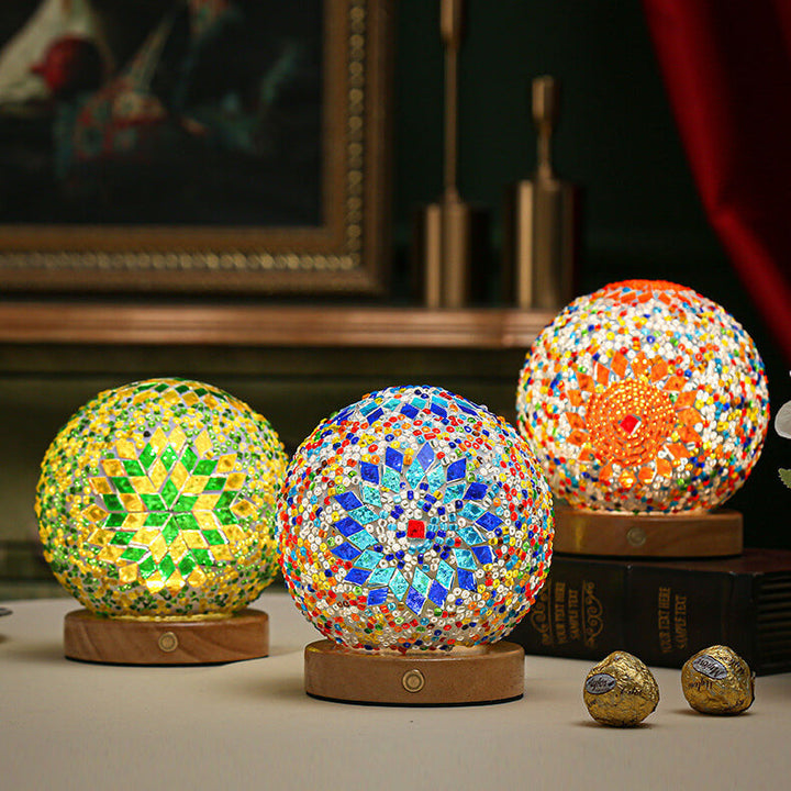 Bohemian Style Round Mosaic Table Lamp