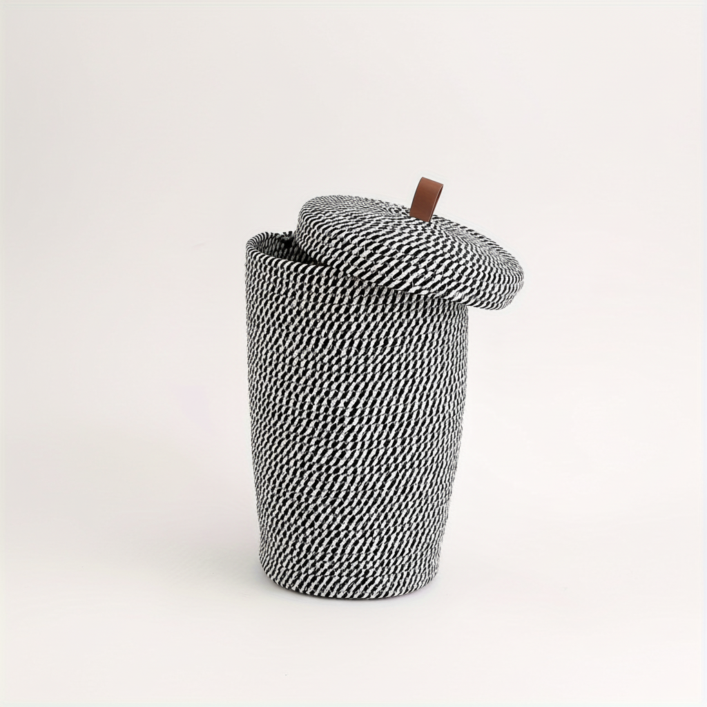 WeaveNest boho handwoven storage basket with lid, natural materials, ideal for home decor