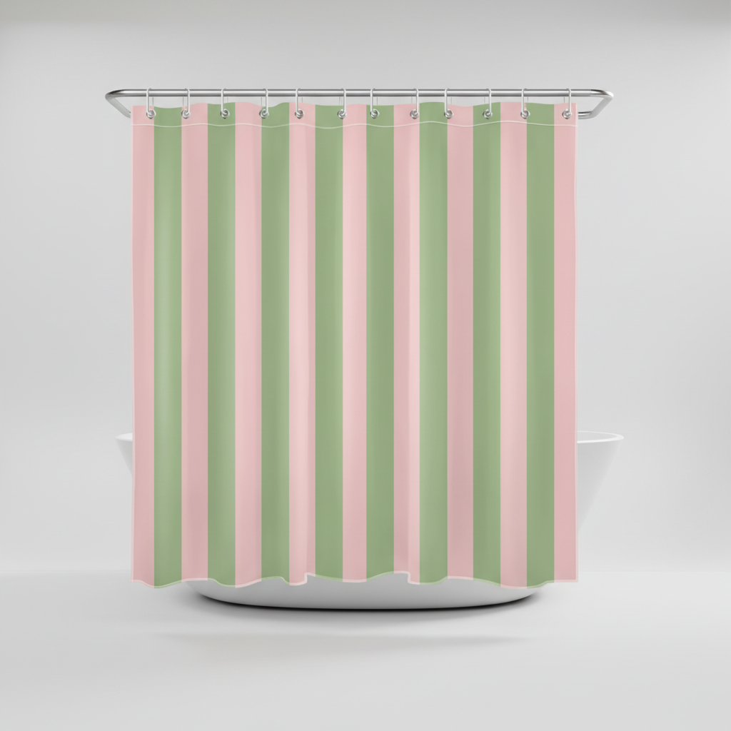 Bohemian striped fabric shower curtain, excellent for unique bathroom decor & home aesthetics.