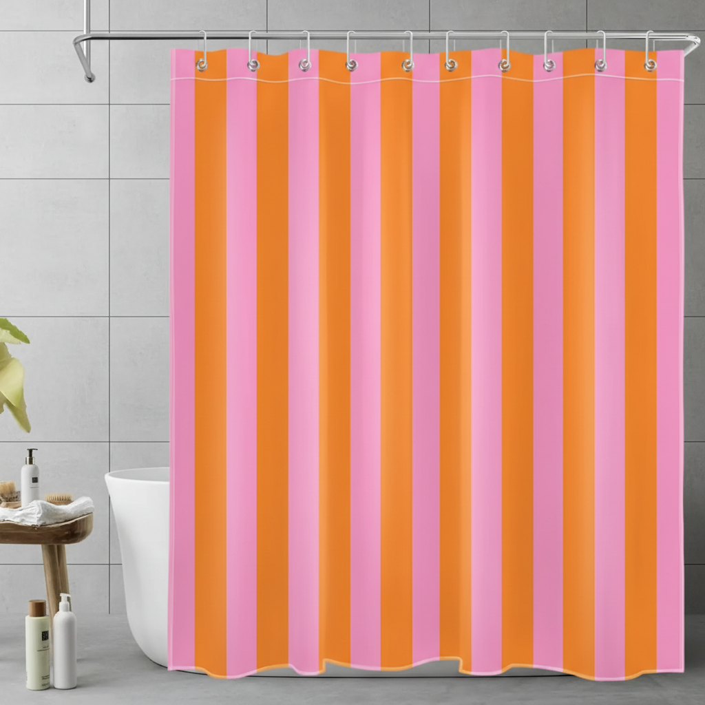 Boho Striped Fabric Shower Curtain, gray & white striped design, adds modern bath decor to your home