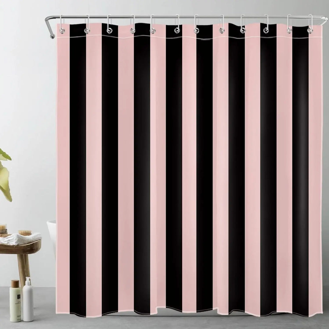 Water repellent boho striped shower curtain with elegant vertical lines, a stylish bath accessory