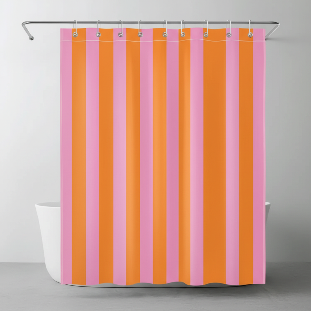 Unisex striped fabric shower curtain, quick-dry, and waterproof for modern bath