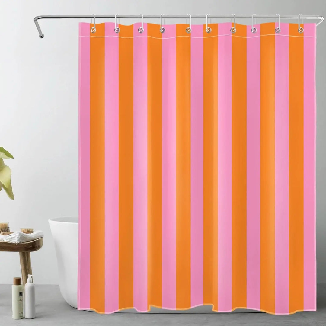 Modern bath striped fabric shower curtain, trendy boho decor, home essential
