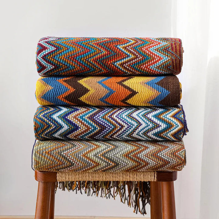 Breathable & cozy boho striped throw blanket, tassels add a charming home accent to any room.
