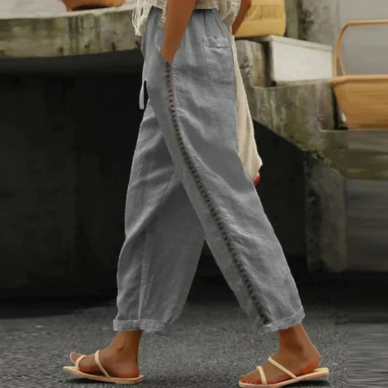 Solea women's summer trousers featuring a colorful bohemian print and comfortable loose fit, perfect for warm weather.
