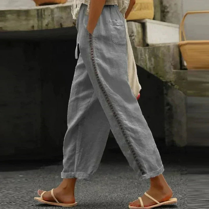 Solea women's summer trousers featuring a colorful bohemian print and comfortable loose fit, perfect for warm weather.