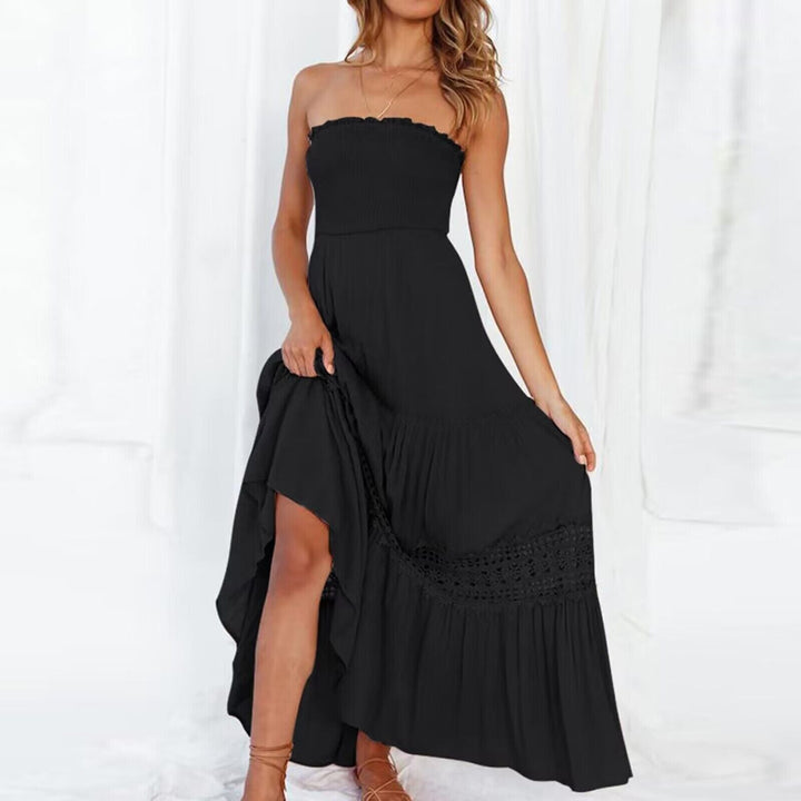 Long white lace off-shoulder maxi dress for women, designed for summer and beach