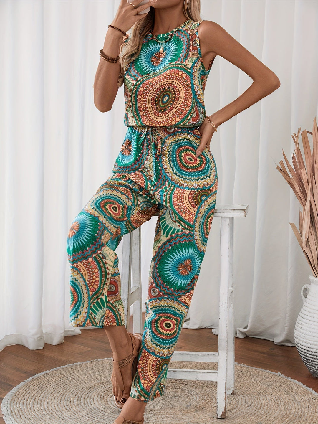 Vibrant mandala print boho jumpsuit for women, a comfortable and stylish summer apparel choice