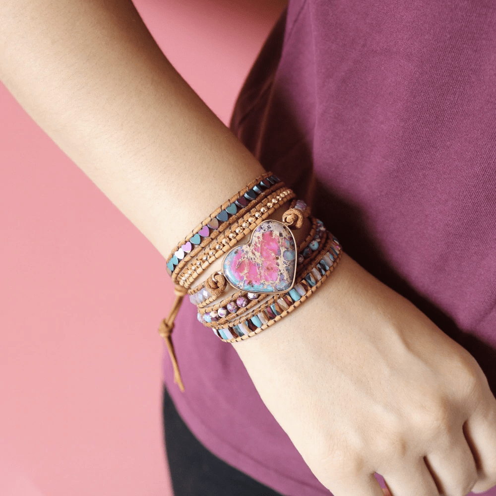 Stylish women's jasper wrap bracelet featuring natural gemstones, ideal for handmade jewelry and protection
