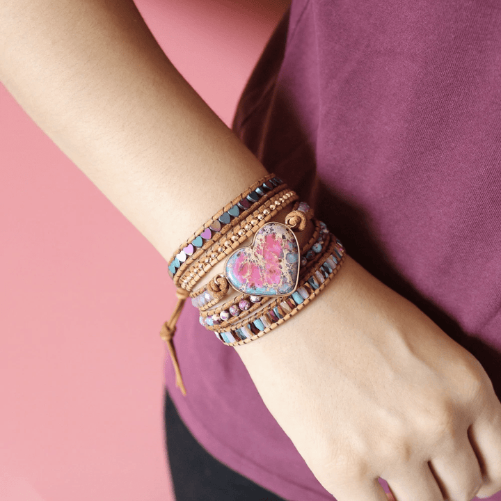 Stylish women's jasper wrap bracelet featuring natural gemstones, ideal for handmade jewelry and protection
