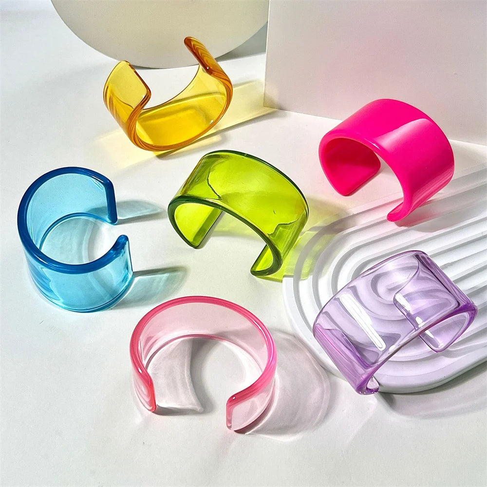 Bold acrylic cuff bangle bracelet for women, chunky and glossy statement jewelry.