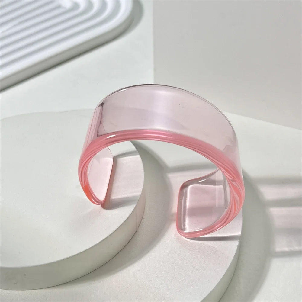Eye-catching women's bold acrylic cuff bangle, chunky colorful statement bracelet, glossy.