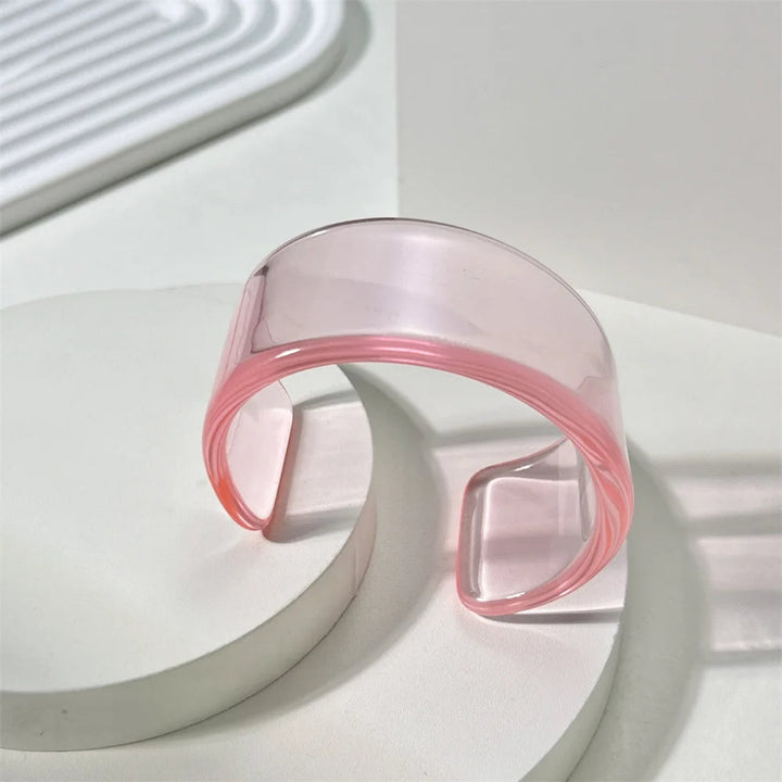 Eye-catching women's bold acrylic cuff bangle, chunky colorful statement bracelet, glossy.