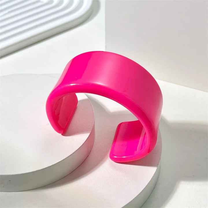 Colorful glossy acrylic chunky cuff bangle bracelet, women's bold statement accessory.