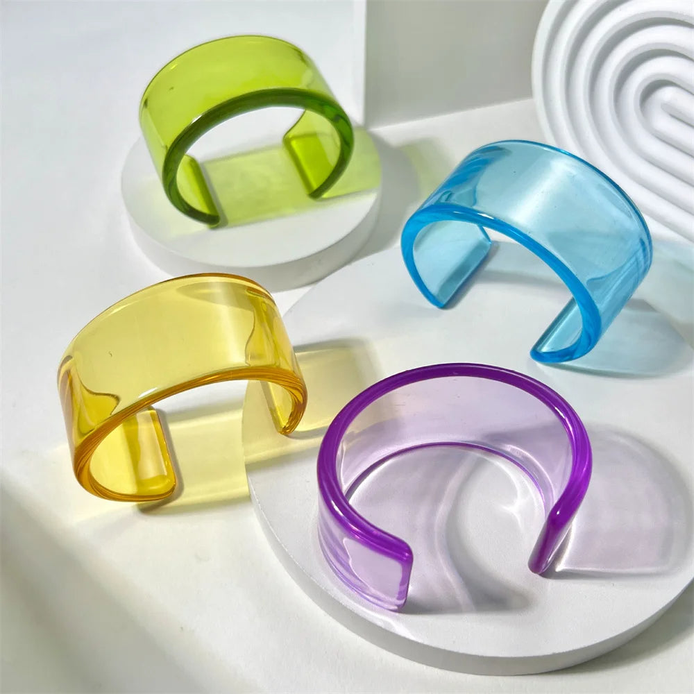 Vibrant acrylic chunky cuff bangle, women's bold statement bracelet, glossy finish.