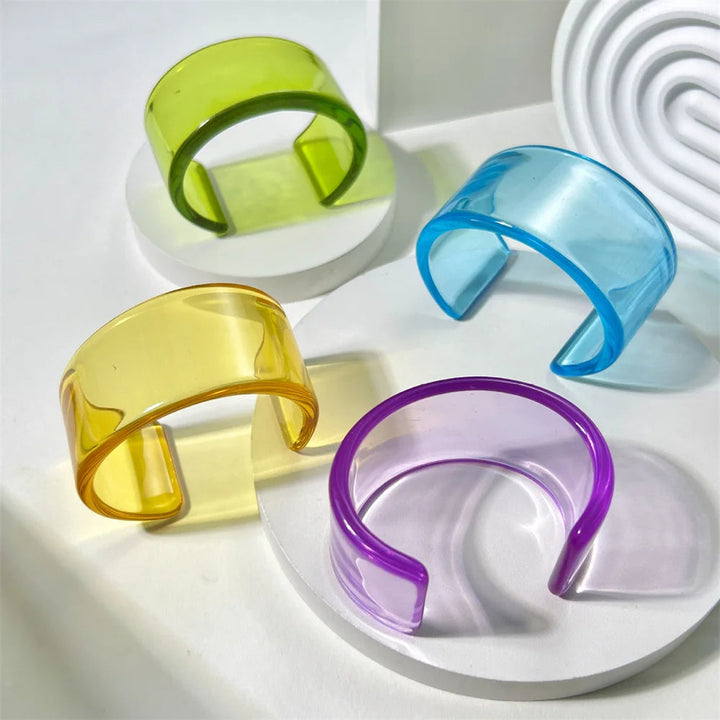 Vibrant acrylic chunky cuff bangle, women's bold statement bracelet, glossy finish.