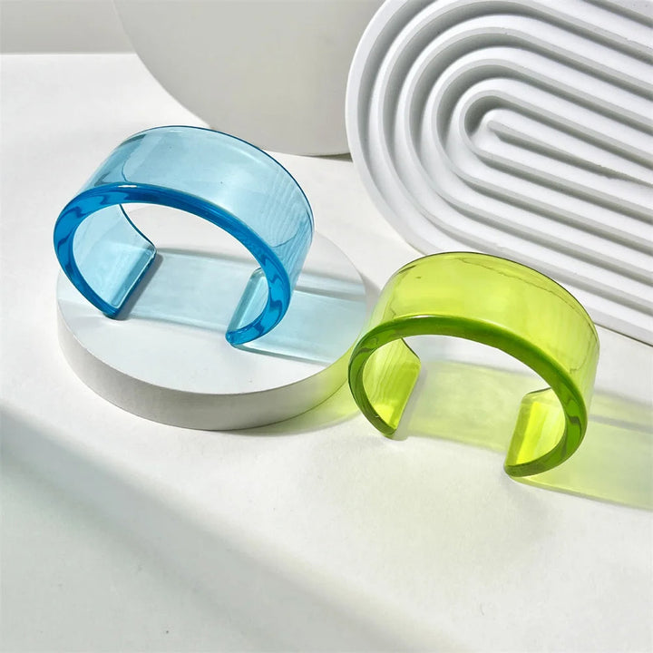 Glossy acrylic chunky bangle cuff bracelet, women's bold colorful statement jewelry.