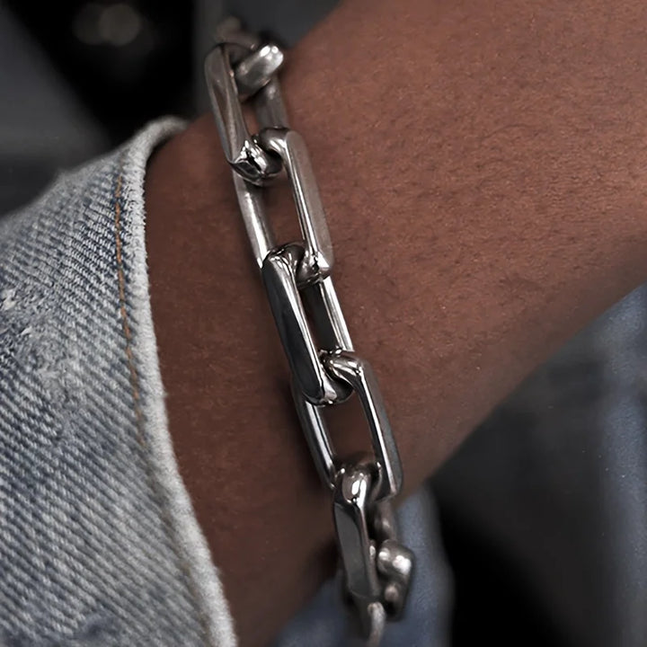 Unisex bold chainlink bracelet, a modern statement piece for contemporary fashion. Ideal gift idea.