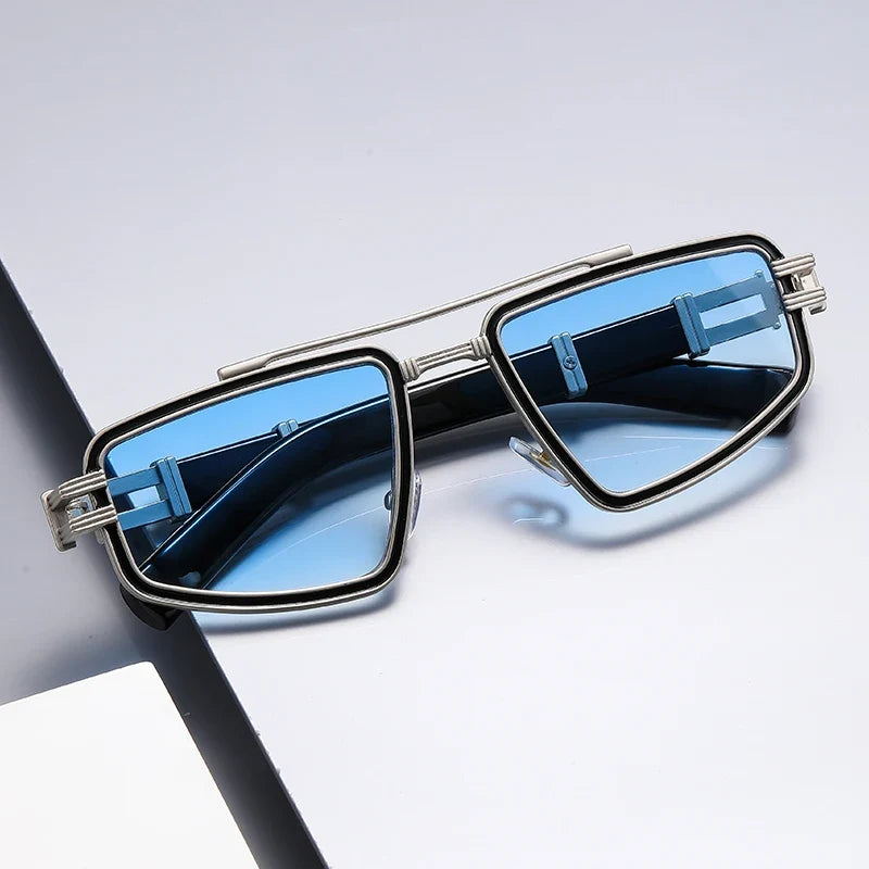 Modern unisex sunglasses with bold geometric frames & 100% UV eye protection.
