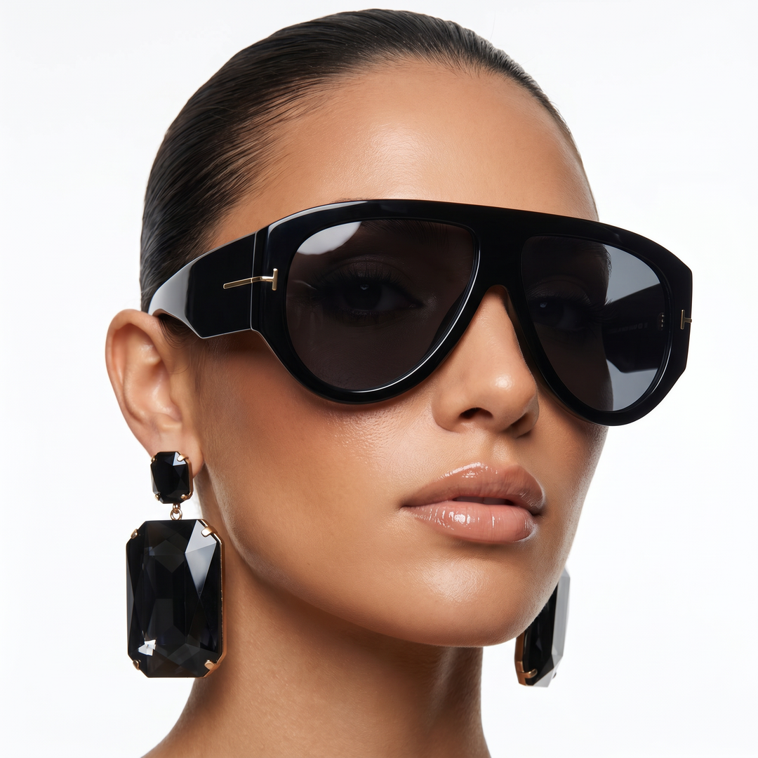 Chic women's oversized sunglasses. UV protection eyewear, color-blocked style & bold accessory.